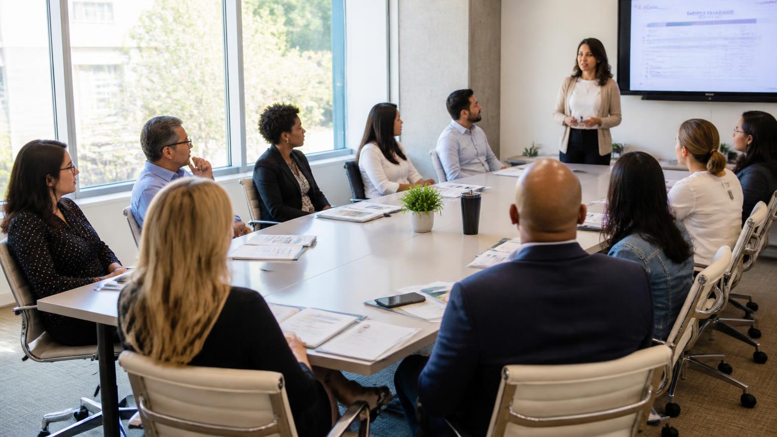 Small business team reviewing employee benefits strategy