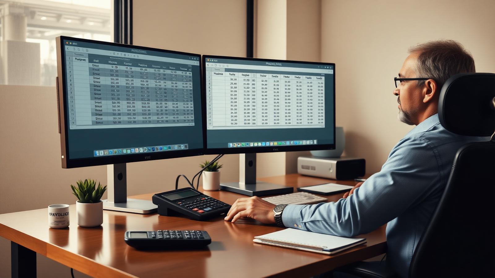 Payroll administrator calculating full-time equivalent employee hours to confirm ACA Applicable Large Employer status