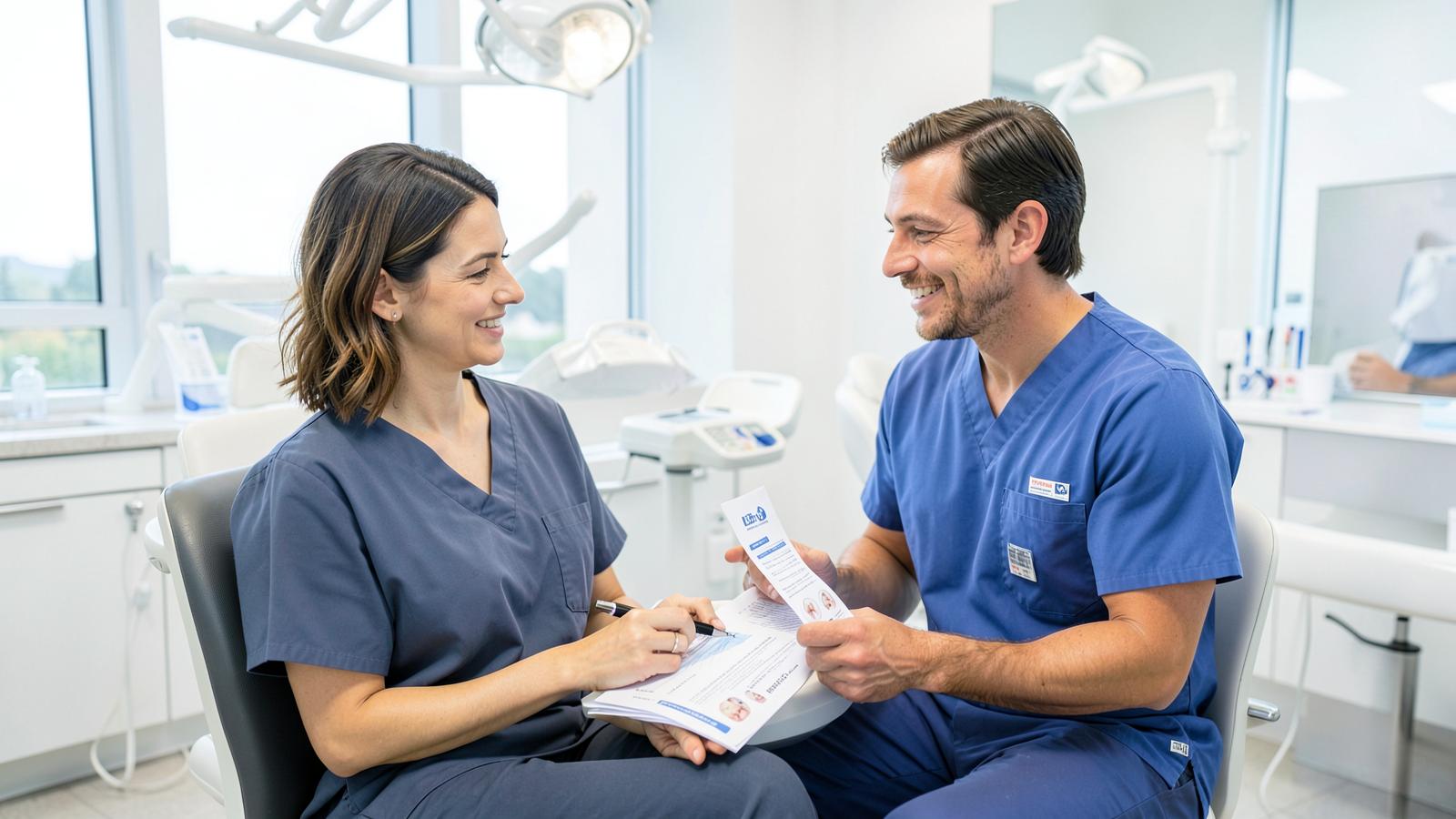 Patient reviewing private dental insurance in California with a dental professional.